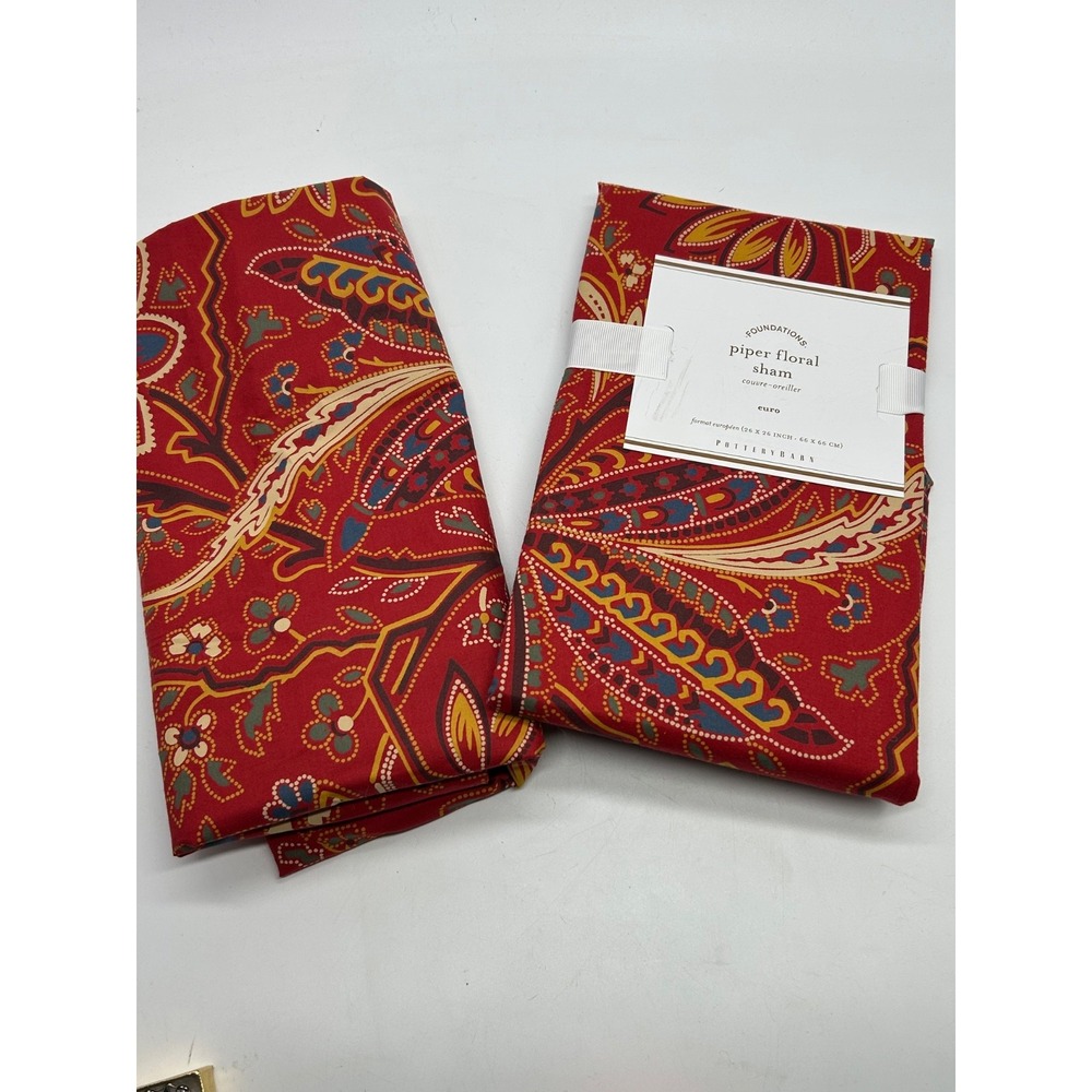 New Pottery Barn Piper Floral Sham Euro Sham Red Paisley Floral 26"x 26" Pair